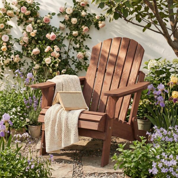 Oversize Wooden Outdoor Folding Adirondack Chair with Pre-Assembled BackRest & SeatBoard, Wood Patio Chair for Garden Backyard Porch Pool Deck Firepit