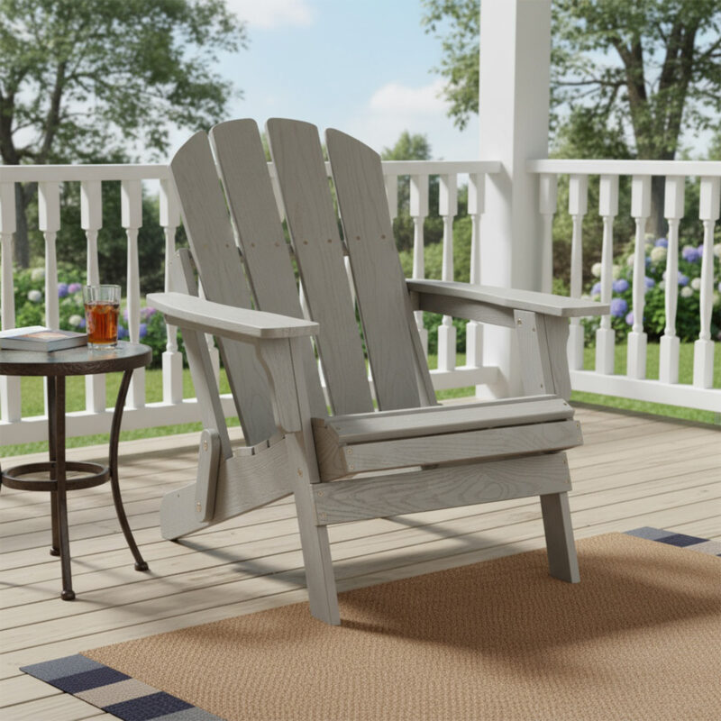Oversize Wooden Outdoor Folding Adirondack Chair with Pre-Assembled BackRest & SeatBoard, Wood Patio Chair for Garden Backyard Porch Pool Deck Firepit - Image 9