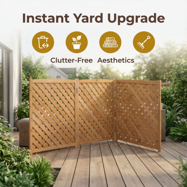 3-Panel Outdoor Air Conditioner Fence Screen, Outside Wood Privacy Fence, 32" W x 38" H