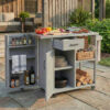 Outdoor Kitchen Island Fir Wood Prep Station Lockable Kitchen Cart with Stainless Top, Ample Storage Space, Towel and Spice Racks for Patio and Outdoor - Image 2