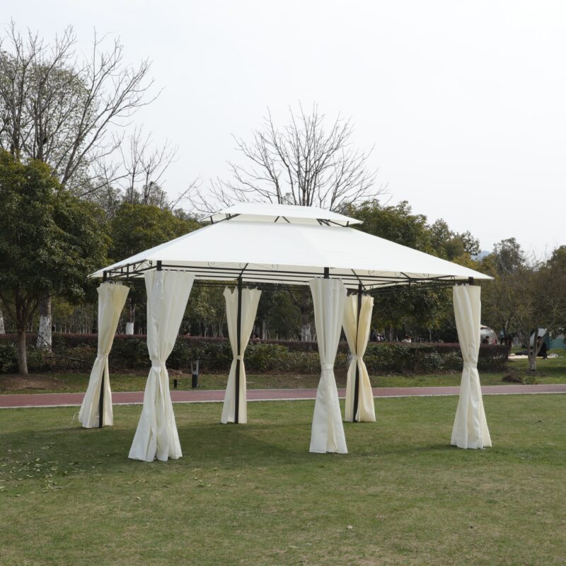 13x10 Outdoor Patio Gazebo Canopy Tent With Ventilated Double Roof And SideWall(Detachable Curtain Included On All Sides),Suitable for Lawn, Garden, Backyard and Deck,BEIGE - Image 6