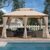 13x10 Outdoor Patio Gazebo Canopy Tent With Ventilated Double Roof And SideWall(Detachable Curtain Included On All Sides),Suitable for Lawn, Garden, Backyard and Deck,BEIGE - Image 20