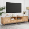 Rattan TV Stand for TVs up to 85'', Modern Farmhouse Media Console, Entertainment Center with Solid Wood Legs, TV Cabinet for Living Room,Home Theatre - Image 5