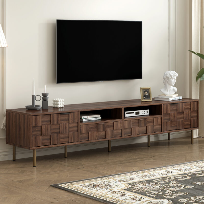 Mid Century TV Stand with 2 Drawers, Media Console Table for TVs up to 85'', Entertainment Center with Storage for Living room, Bedroom, Home Theatre - Image 4