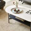 Coffee table ceramic Coffee Table, MDF painting Double Layer Coffee Table for Living Room, white ceramic and Coffee Brown Bottom Shelf - Image 9