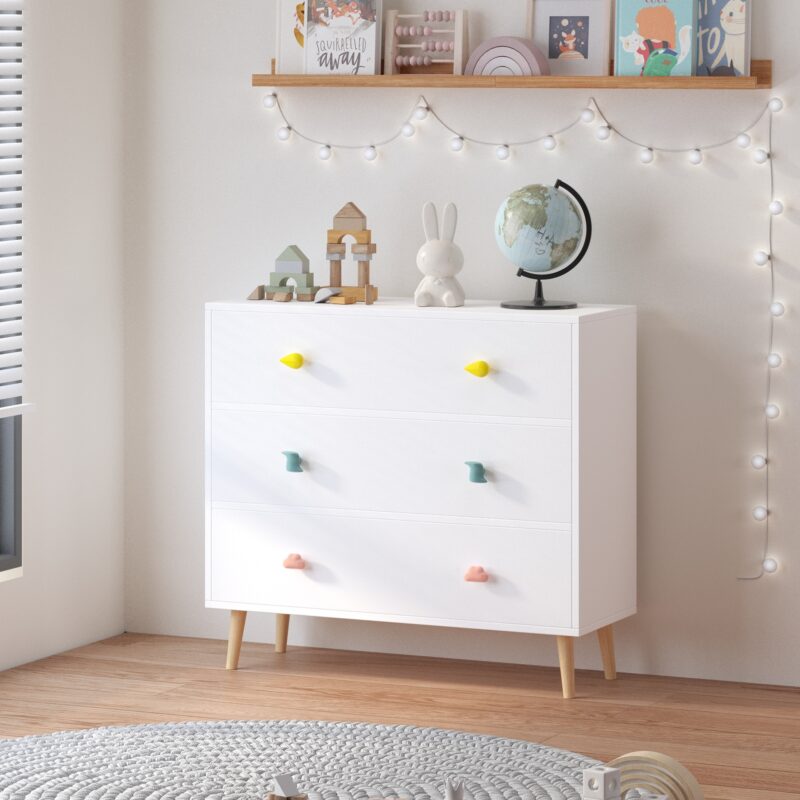 Kids 3 Drawer Dresser, Baby Nightstand for Bedroom, Storage Cabinet for Toddler Child for Living Room, Toddler Room, Nursery, Closet, Apartment (Colorful) - Image 9