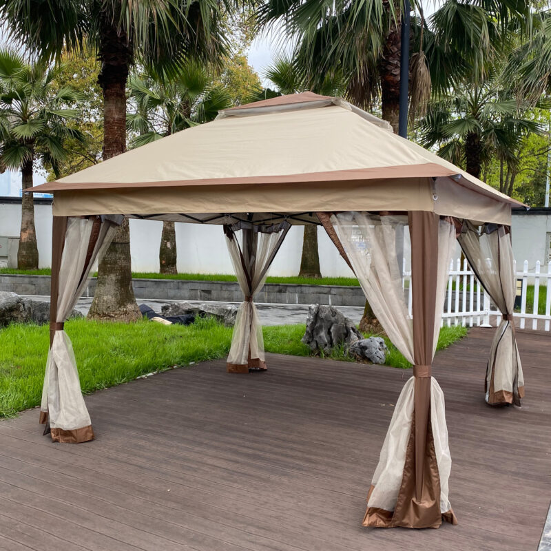 Outdoor 11x 11Ft Pop Up Gazebo Canopy With Removable Zipper Netting,2-Tier Soft Top Event Tent,Suitable For Patio Backyard Garden Camping Area,Coffee - Image 11