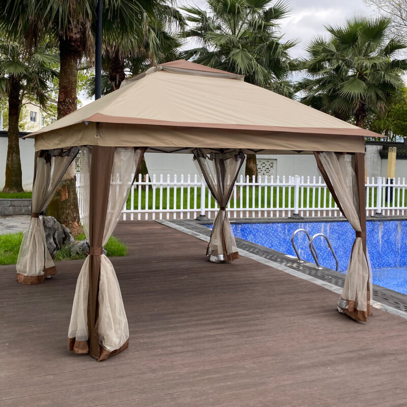 Outdoor 11x 11Ft Pop Up Gazebo Canopy With Removable Zipper Netting,2-Tier Soft Top Event Tent,Suitable For Patio Backyard Garden Camping Area,Coffee - Image 10