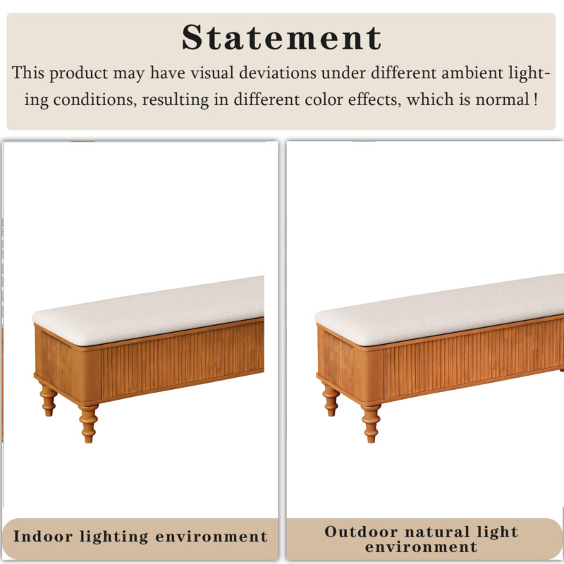 50.8-inch Multi-Functional Storage Ottoman Bench-Solid Rubberwood Bed End Bench with Linen Seat, Storage Bench for Bedroom, Entryway Shoe Organizer for Bedroom, Living Room, Entryway, Closet, Natural - Image 10
