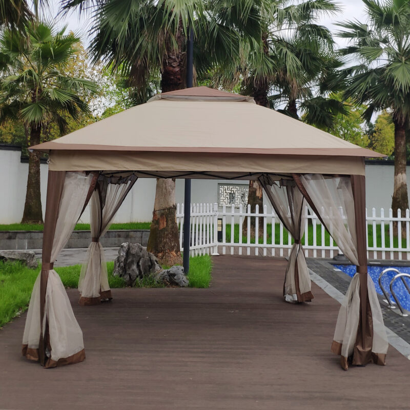 Outdoor 11x 11Ft Pop Up Gazebo Canopy With Removable Zipper Netting,2-Tier Soft Top Event Tent,Suitable For Patio Backyard Garden Camping Area,Coffee - Image 9
