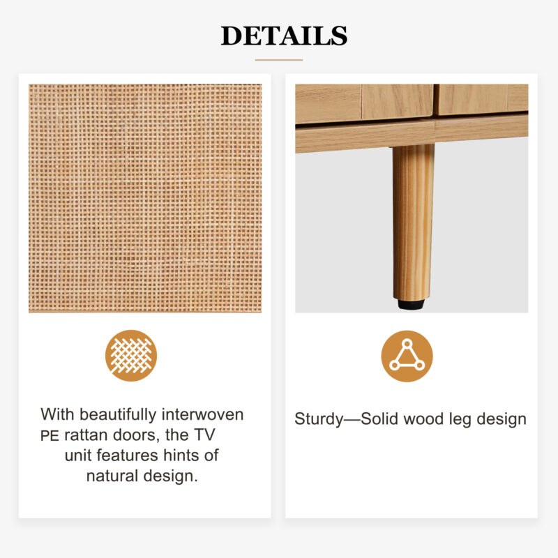 Rattan TV Stand for TVs up to 85'', Modern Farmhouse Media Console, Entertainment Center with Solid Wood Legs, TV Cabinet for Living Room,Home Theatre - Image 15