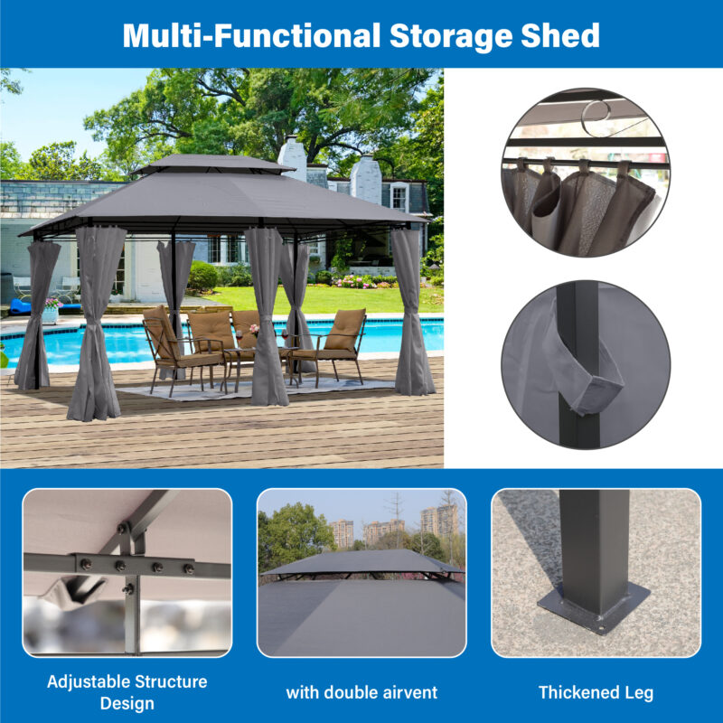 13x10 Outdoor Patio Gazebo Canopy Tent With Ventilated Double Roof And SideWall(Detachable Curtain Included On All Sides),Suitable for Lawn, Garden, Backyard and Deck,BEIGE - Image 10