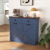 Farmhouse Double Tilt Out Trash Cabinet for 20 Gallon Trash Cans, Free Standing Recycling Cabinet with Hideaway Drawer, Barn Door Style Laundry Sorter Cabinet, Tilt Out Trash Cabinet for Kitchen - Image 15