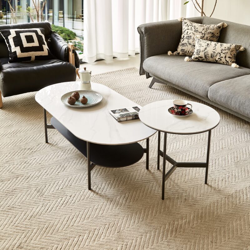 Coffee table ceramic Coffee Table, MDF painting Double Layer Coffee Table for Living Room, white ceramic and Coffee Brown Bottom Shelf - Image 6