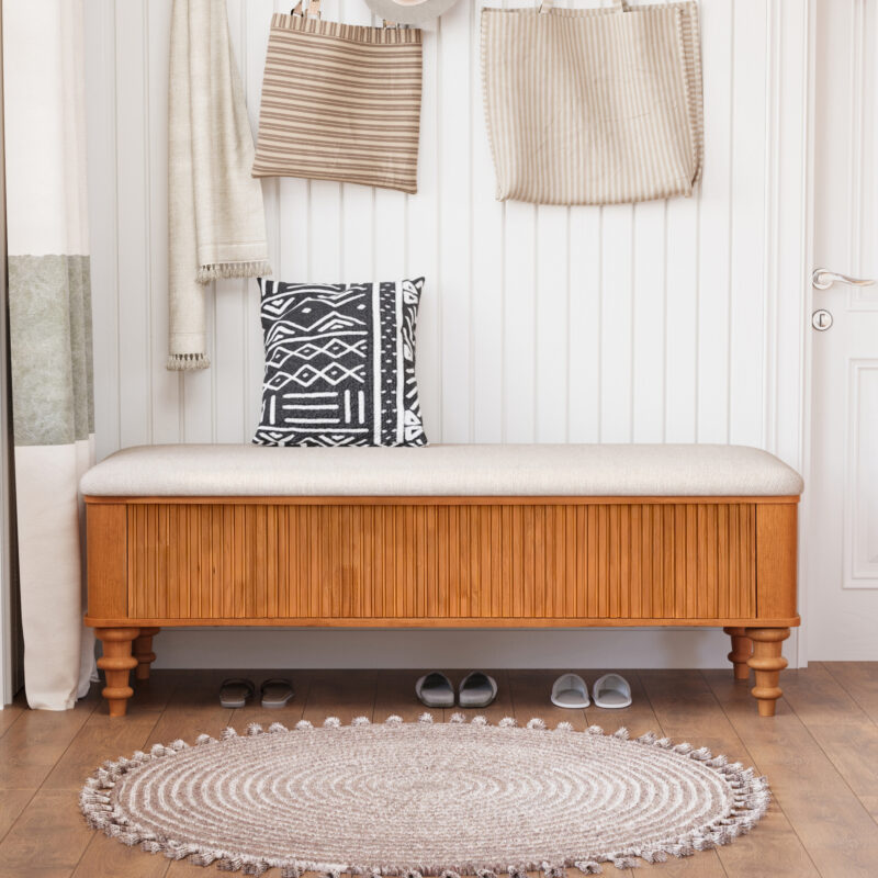 50.8-inch Multi-Functional Storage Ottoman Bench-Solid Rubberwood Bed End Bench with Linen Seat, Storage Bench for Bedroom, Entryway Shoe Organizer for Bedroom, Living Room, Entryway, Closet, Natural - Image 3
