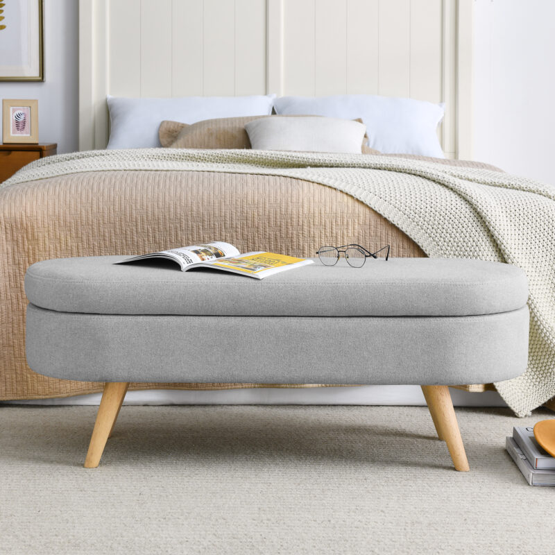 Ottoman Oval Storage Bench,Rubber Wood Legs, Beige(43.5"x16"x16") - Image 9