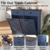 Farmhouse Double Tilt Out Trash Cabinet for 20 Gallon Trash Cans, Free Standing Recycling Cabinet with Hideaway Drawer, Barn Door Style Laundry Sorter Cabinet, Tilt Out Trash Cabinet for Kitchen - Image 19