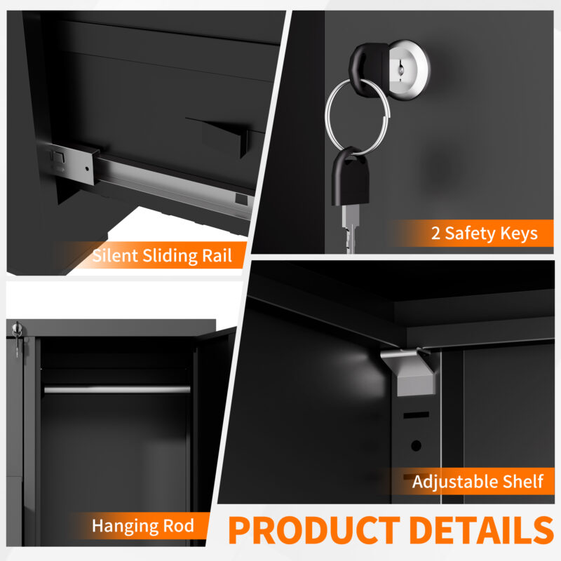 Metal Storage Vertical Filing Cabinet with Lock, Steel File Locker with 4 Drawers and 1 door for School, Living Room, Bedroom, Office (Black) - Image 6