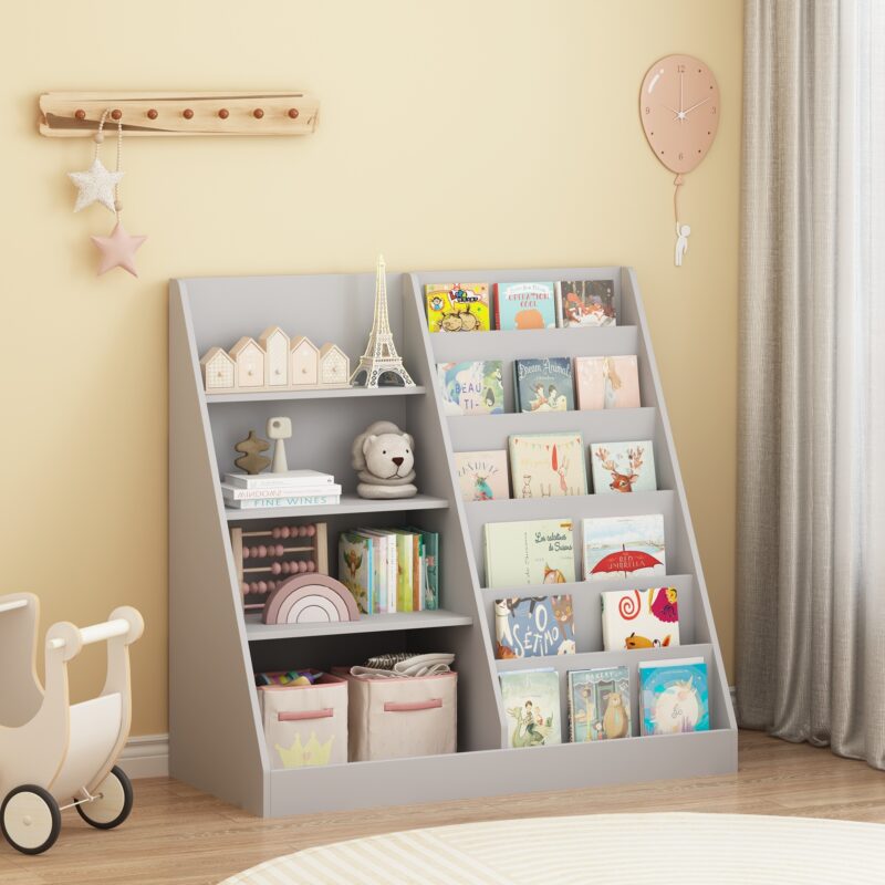 Kids Bookshelf and Toy Storage Organizer, Multifunctional 4 Tier Wooden Kids Book Shelf with Bookcase Display Stand in Kids Room Playroom Nursery for Kids, Children, Toddlers - Image 12