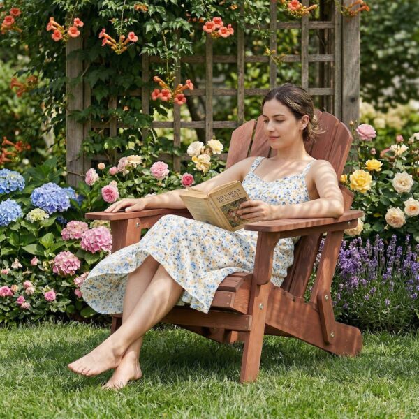 Oversize Wooden Outdoor Folding Adirondack Chair with Pre-Assembled BackRest & SeatBoard, Wood Patio Chair for Garden Backyard Porch Pool Deck Firepit