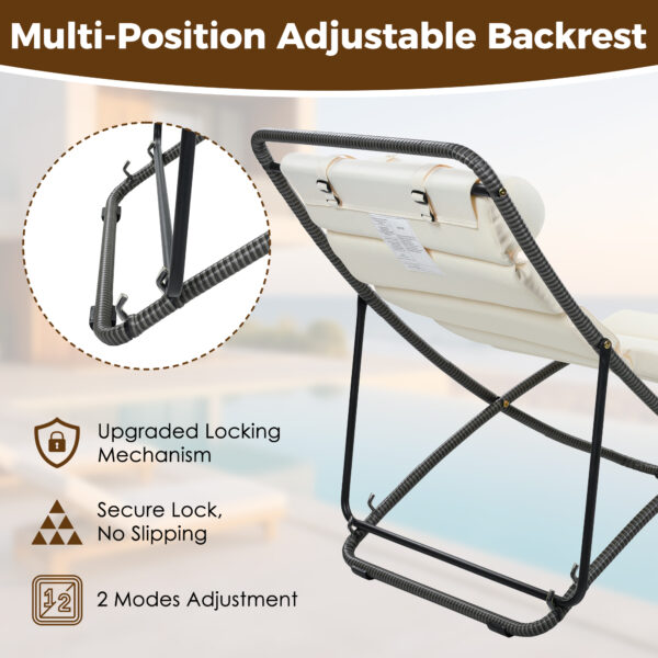 TREXM 2-Pieces Outdoor Folding Chair, Rattan-Wrapped Patio Chair with Adjustable Backrest, Thick Cushion, and Detachable Headrest ,for the Poolside, Beach, Backyard, Decck, and Camping