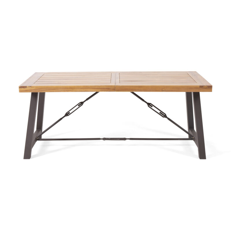 Outdoor Acacia Wood Metal Base Dining Table, Teak - Image 5