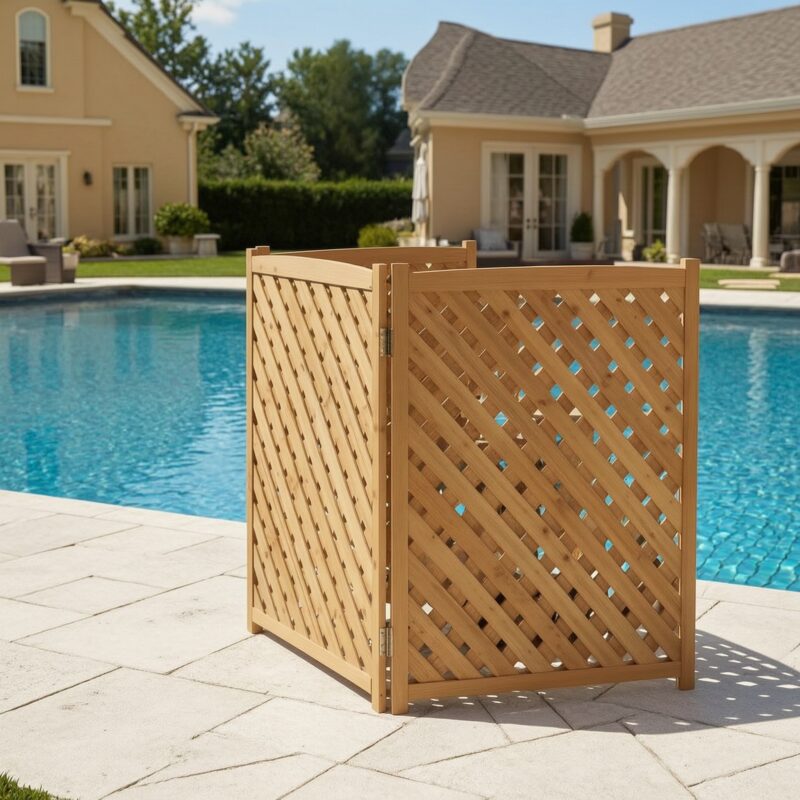3-Panel Outdoor Air Conditioner Fence Screen, Outside Wood Privacy Fence, 32" W x 38" H - Image 3