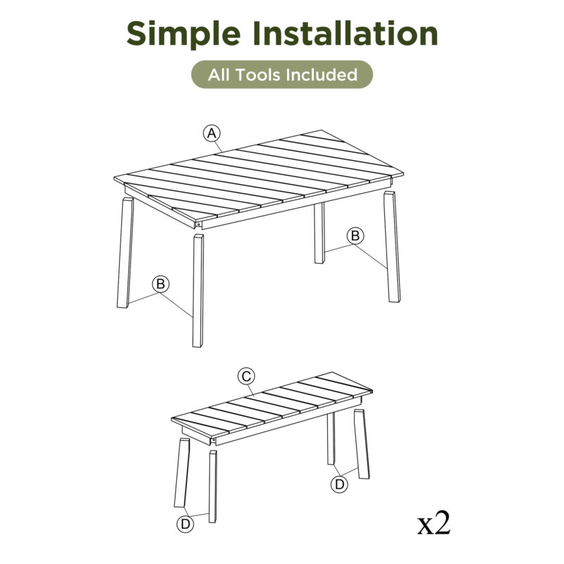 GO 3 Pieces Acacia Wood Table Bench Dining Set For Outdoor & Indoor Furniture With 2 Benches, Picnic Beer Table for Patio, Porch, Garden, Poolside, Natural - Image 7