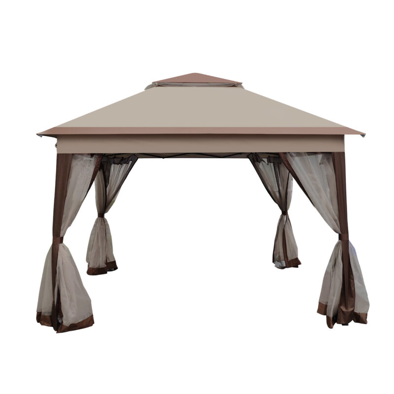 Outdoor 11x 11Ft Pop Up Gazebo Canopy With Removable Zipper Netting,2-Tier Soft Top Event Tent,Suitable For Patio Backyard Garden Camping Area,Coffee - Image 15