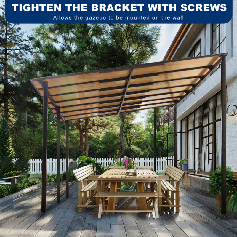 10' x 14' Outdoor Pergola Gazebo,Wall-Mounted Lean to Metal Awning Gazebo with Roof,Large Heavy Duty for Patio,Decks,Backyard - Image 10