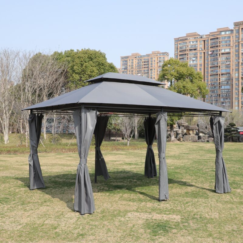 13x10 Outdoor Patio Gazebo Canopy Tent With Ventilated Double Roof And SideWall(Detachable Curtain Included On All Sides),Suitable for Lawn, Garden, Backyard and Deck,BEIGE - Image 14
