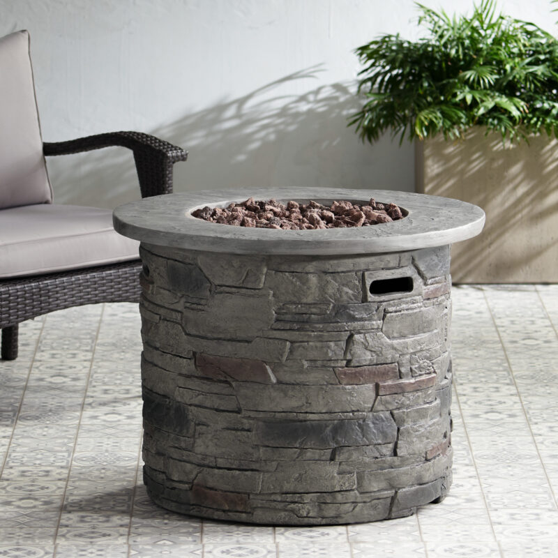 Outdoor 32" Round MgO Propane Fire Pit, Grey Top - 40,000 BTU - Image 3