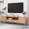 Rattan TV Stand for TVs up to 85'', Modern Farmhouse Media Console, Entertainment Center with Solid Wood Legs, TV Cabinet for Living Room,Home Theatre - Image 4