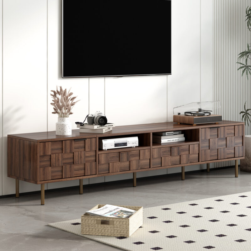 Mid Century TV Stand with 2 Drawers, Media Console Table for TVs up to 85'', Entertainment Center with Storage for Living room, Bedroom, Home Theatre - Image 3