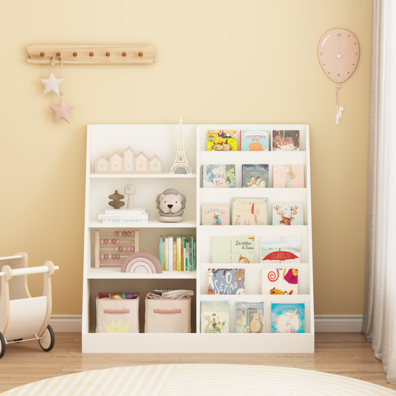 Kids Bookshelf and Toy Storage Organizer, Multifunctional 4 Tier Wooden Kids Book Shelf with Bookcase Display Stand in Kids Room Playroom Nursery for Kids, Children, Toddlers - Image 2