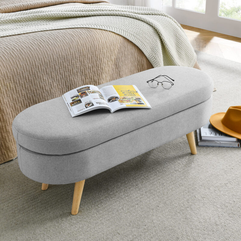 Ottoman Oval Storage Bench,Rubber Wood Legs, Beige(43.5"x16"x16") - Image 8