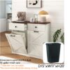 Farmhouse Double Tilt Out Trash Cabinet for 20 Gallon Trash Cans, Free Standing Recycling Cabinet with Hideaway Drawer, Barn Door Style Laundry Sorter Cabinet, Tilt Out Trash Cabinet for Kitchen - Image 4