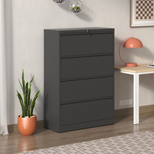 4 Drawer Lateral File Cabinet, Heavy Duty Metal Filing Cabinet, 35.4 Inch Wide Locking File Cabinet for Home Office, Space-Saving Vertical Storage with Anti-Tip Interlock, for Letter/Legal/A4 Files