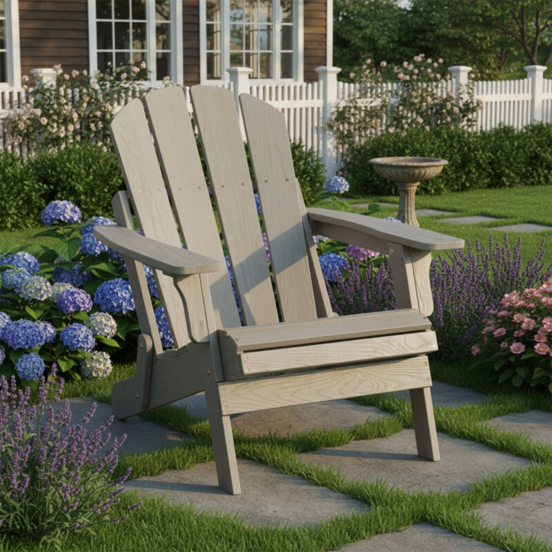 Oversize Wooden Outdoor Folding Adirondack Chair with Pre-Assembled BackRest & SeatBoard, Wood Patio Chair for Garden Backyard Porch Pool Deck Firepit - Image 10