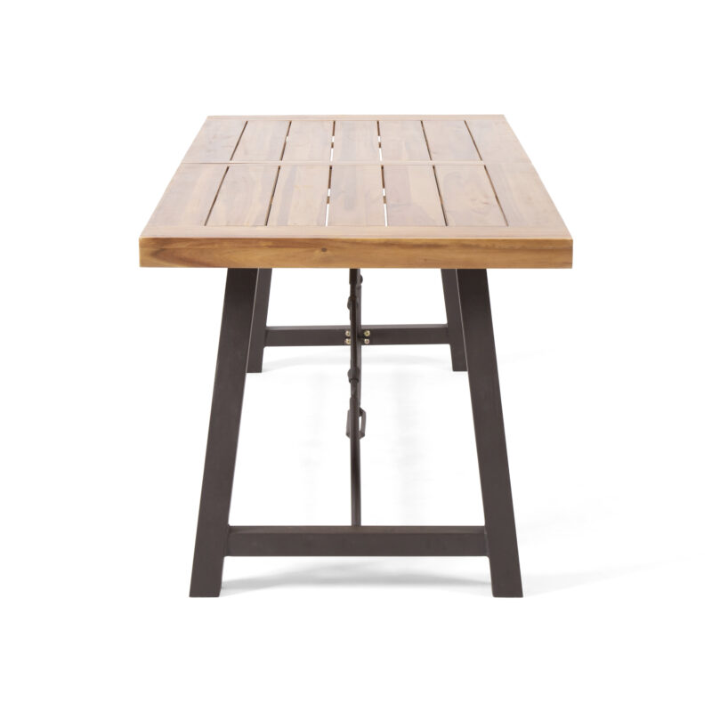 Outdoor Acacia Wood Metal Base Dining Table, Teak - Image 6
