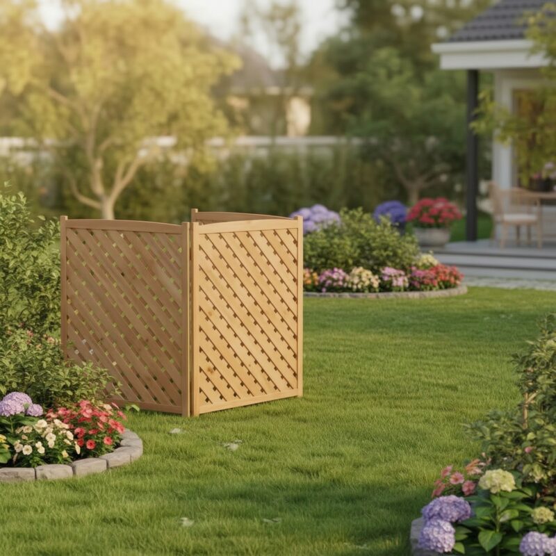3-Panel Outdoor Air Conditioner Fence Screen, Outside Wood Privacy Fence, 32" W x 38" H - Image 5