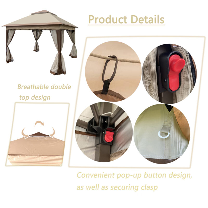 Outdoor 11x 11Ft Pop Up Gazebo Canopy With Removable Zipper Netting,2-Tier Soft Top Event Tent,Suitable For Patio Backyard Garden Camping Area,Coffee - Image 6