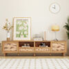 Rattan TV Stand for TVs up to 85'', Modern Farmhouse Media Console, Entertainment Center with Solid Wood Legs, TV Cabinet for Living Room,Home Theatre - Image 3