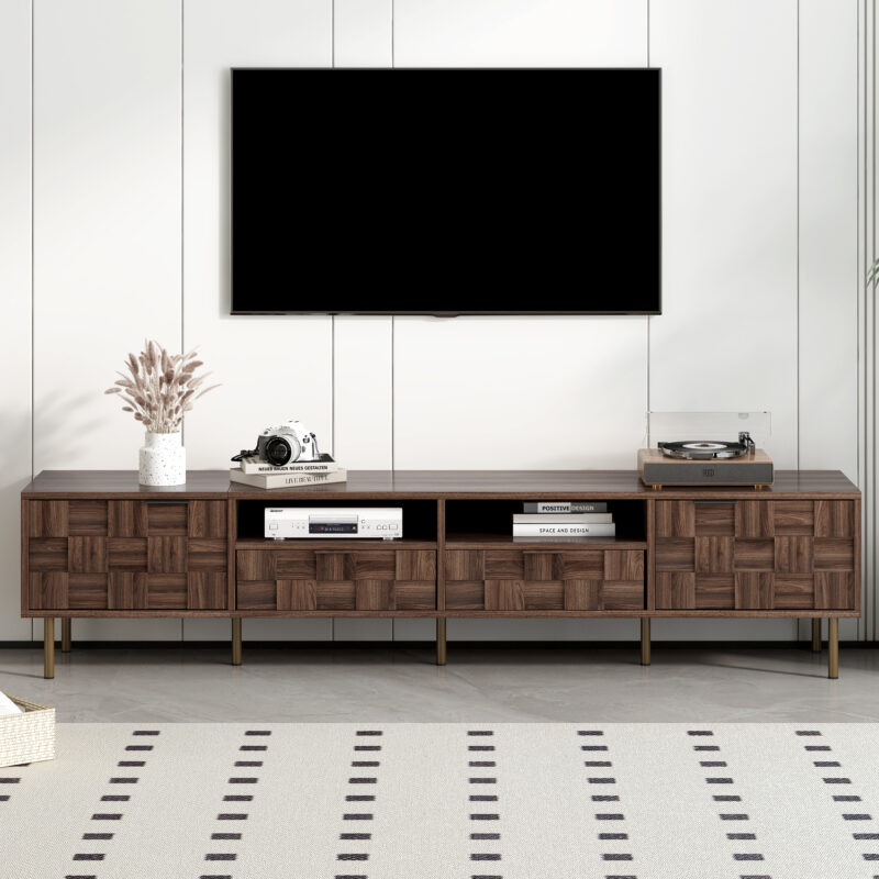 Mid Century TV Stand with 2 Drawers, Media Console Table for TVs up to 85'', Entertainment Center with Storage for Living room, Bedroom, Home Theatre - Image 2