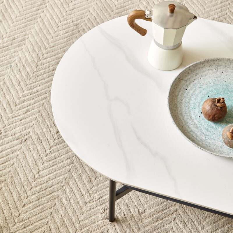 Coffee table ceramic Coffee Table, MDF painting Double Layer Coffee Table for Living Room, white ceramic and Coffee Brown Bottom Shelf - Image 4