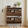 Medieval Modern Independent Shoe Cabinet, 31.5-inch Walnut Shoe Storage Cabinet,, Fence Shoe Cabinet with 2 Flip Drawers, Suitable For Corridors And Entrances - Image 5
