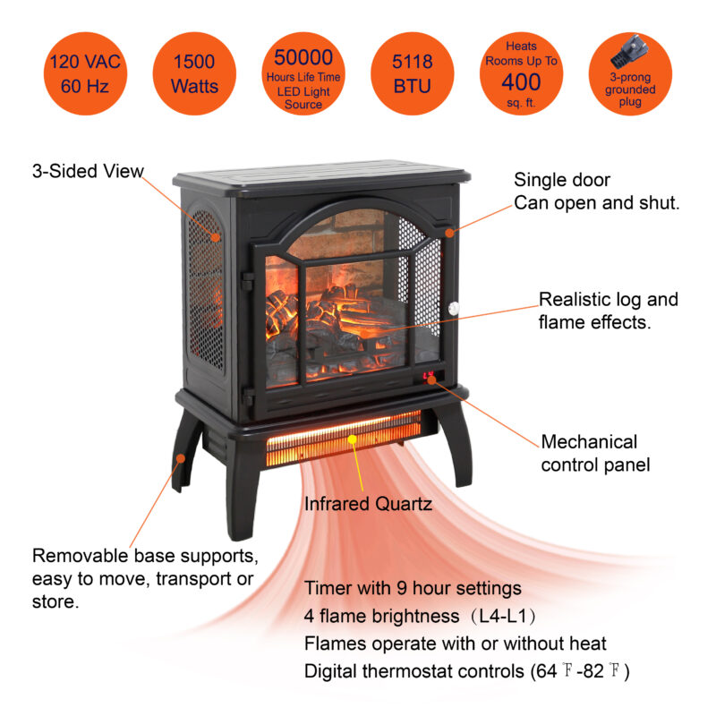 18 inch 3D Flame Electric Infrared Quartz Fireplace Stove with remote control - Image 4