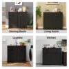 Farmhouse Double Tilt Out Trash Cabinet for 20 Gallon Trash Cans, Free Standing Recycling Cabinet with Hideaway Drawer, Barn Door Style Laundry Sorter Cabinet, Tilt Out Trash Cabinet for Kitchen - Image 10