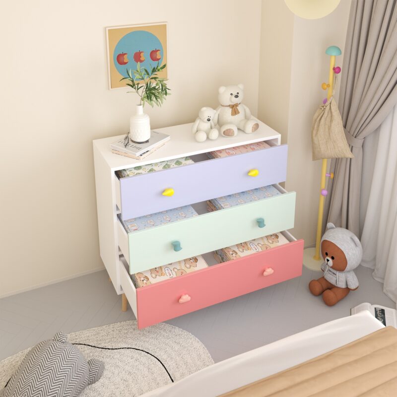 Kids 3 Drawer Dresser, Baby Nightstand for Bedroom, Storage Cabinet for Toddler Child for Living Room, Toddler Room, Nursery, Closet, Apartment (Colorful) - Image 13