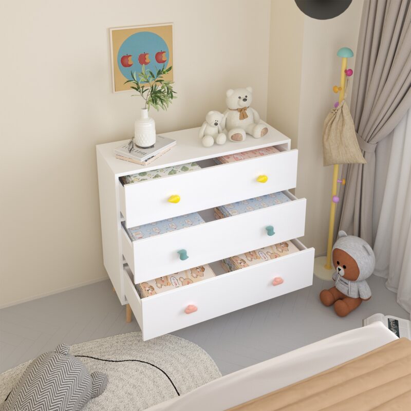 Kids 3 Drawer Dresser, Baby Nightstand for Bedroom, Storage Cabinet for Toddler Child for Living Room, Toddler Room, Nursery, Closet, Apartment (Colorful) - Image 6